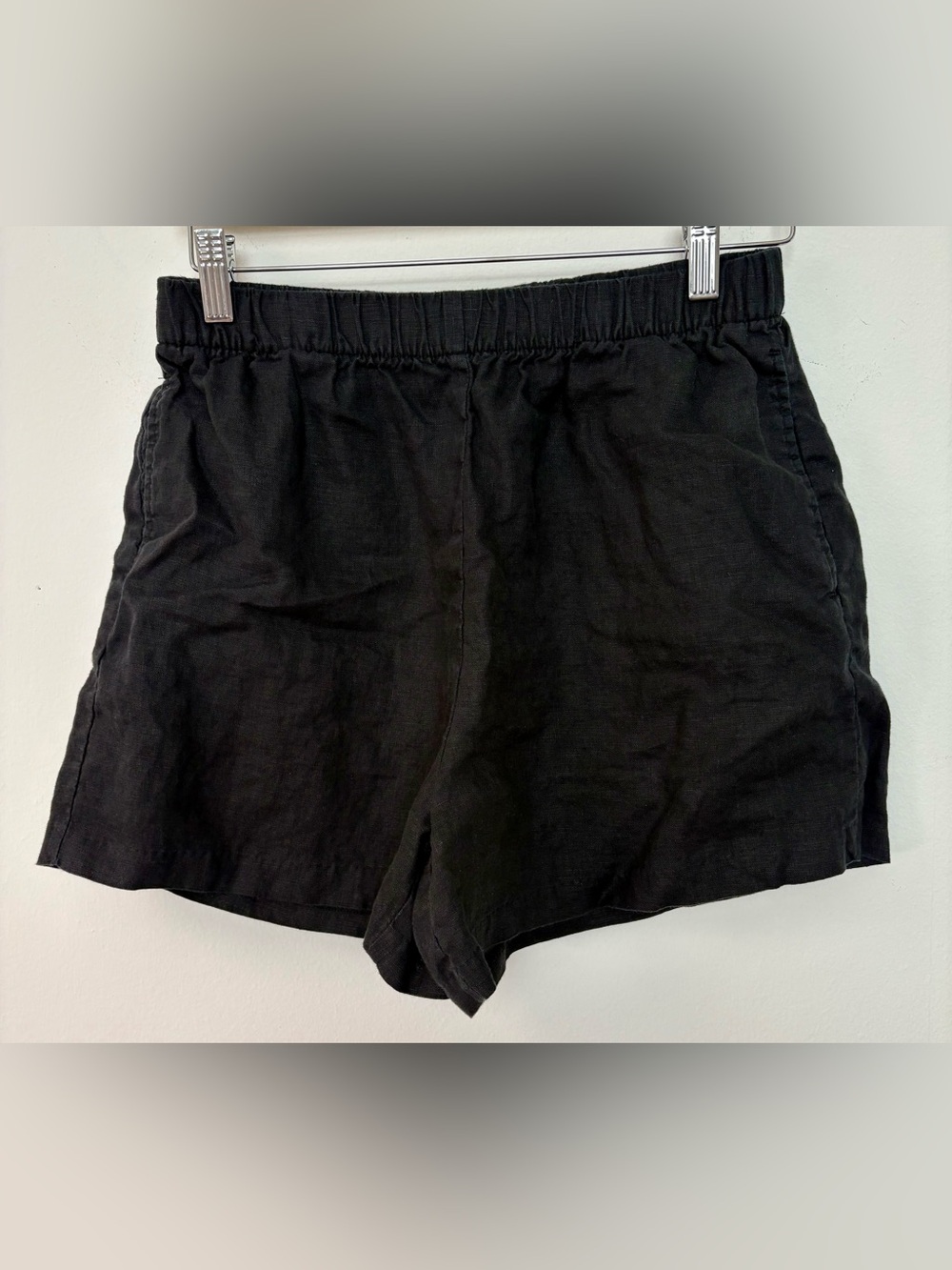 H&M Women’s 💯 Linen Solid Black Two Pocket Shorts Size S Sku#53